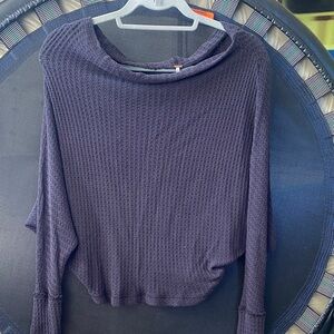 Free people navy blue off the shoulder waffle top XS
